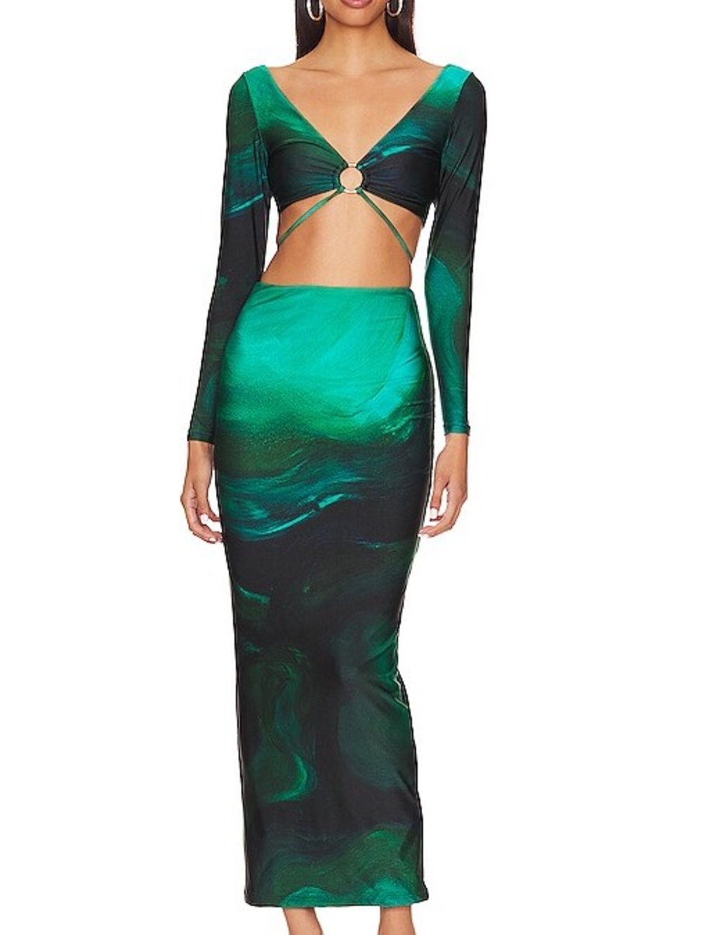 Farai London Emerald Marble Cutout Maxi Dress